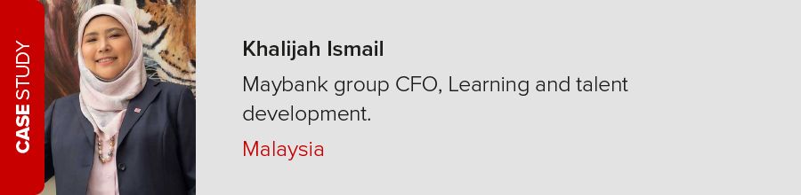 Case study. Khalijah Ismail, Maybank group CFO, Learning and talent development. Malaysia.